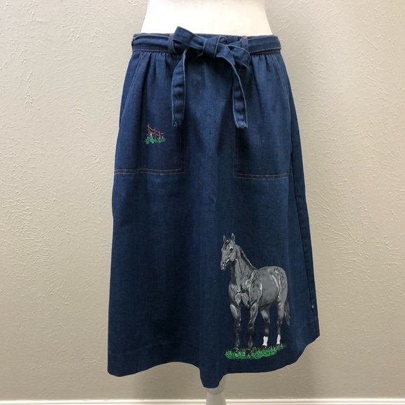 Hamilton of Texas Dresses & Skirts - EUC Vintage Hamilton of Texas western style painted denim wrap skirt - Small